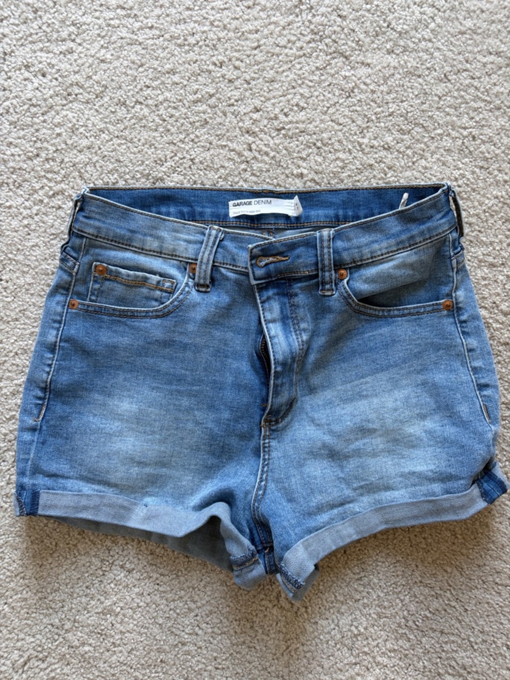 Garage Blue Washed Denim Roll-Hem Shorts